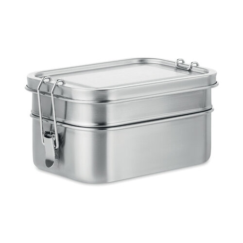 DeBle Double Chan RVS lunchbox 1200 ml MO6212 bedrukt met logo met twee compartimenten voor lunch en meal-prep