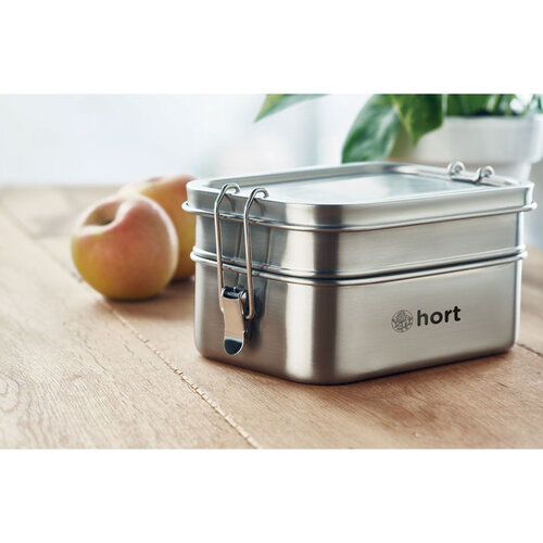 DeBle Double Chan RVS lunchbox 1200 ml MO6212 bedrukt met logo met twee compartimenten voor lunch en meal-prep