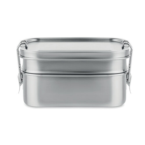 DeBle Double Chan RVS lunchbox 1200 ml MO6212 bedrukt met logo met twee compartimenten voor lunch en meal-prep