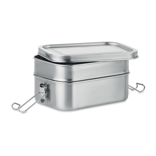 DeBle Double Chan RVS lunchbox 1200 ml MO6212 bedrukt met logo met twee compartimenten voor lunch en meal-prep