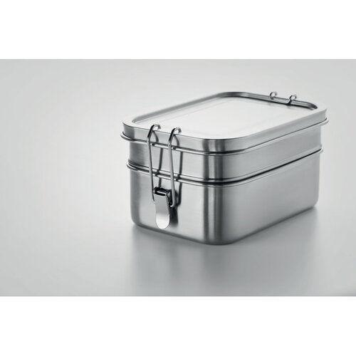 DeBle Double Chan RVS lunchbox 1200 ml MO6212 bedrukt met logo met twee compartimenten voor lunch en meal-prep