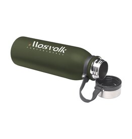 DeBle Yukon RVS thermosfles 600 ml dubbelwandig met siliconen draaglus en logo, herbruikbare vacuüm geïsoleerde drinkfles