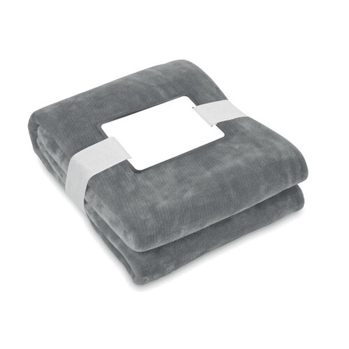 Logan RPET fleecedeken MO6804 van gerecycled flanellen fleece met lint en bedrukbare kaart