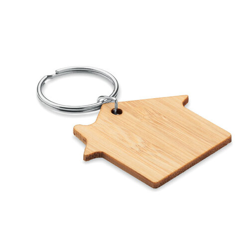 Huisvorm bamboe sleutelhanger (MO6979) met logo