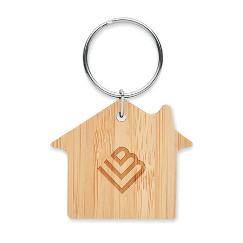 Huisvorm bamboe sleutelhanger (MO6979) met logo