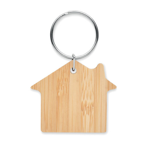 Huisvorm bamboe sleutelhanger (MO6979) met logo