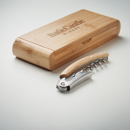 SONO bamboe kelnersmes MO6974 in geschenkdoos bedrukt met logo