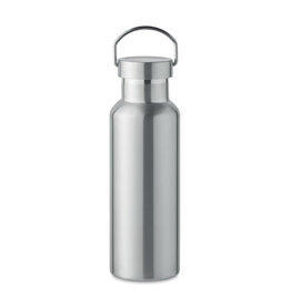 DeBle dubbelwandige thermosfles 500 ml MO2107 van gerecycled RVS met draaggreep bedrukt met logo