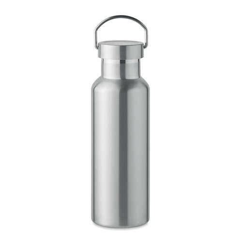 DeBle dubbelwandige thermosfles 500 ml MO2107 van gerecycled RVS met draaggreep bedrukt met logo