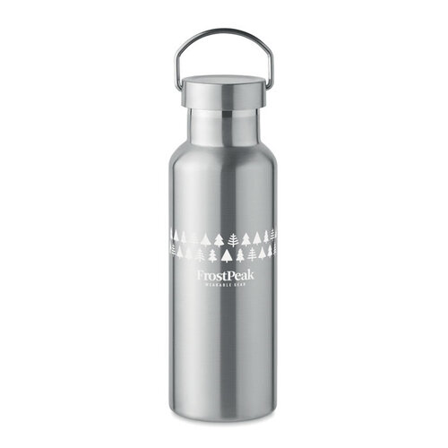 DeBle dubbelwandige thermosfles 500 ml MO2107 van gerecycled RVS met draaggreep bedrukt met logo