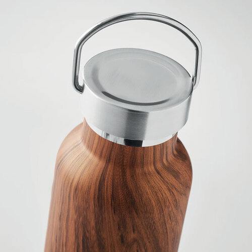 DeBle Dubbelwandige Houtlook Thermosfles 500 ml MO6931 bedrukken met logo
