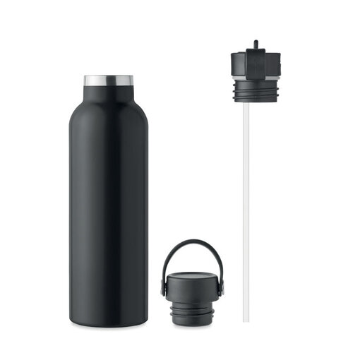DeBle Dubbelwandige vacuümfles 700 ml MO6944 van gerecycled RVS met geïntegreerd rietje bedrukt met logo