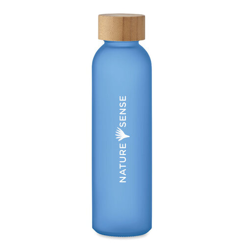 DeBle matglazen drinkfles 500 ml MO2105 met bamboe dop bedrukt met logo