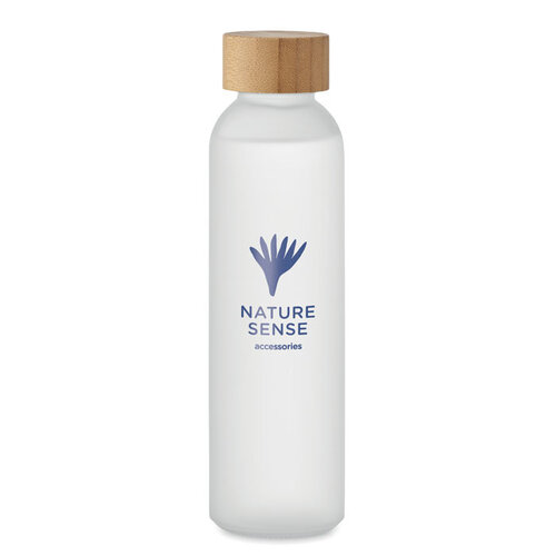 DeBle matglazen drinkfles 500 ml MO2105 met bamboe dop bedrukt met logo
