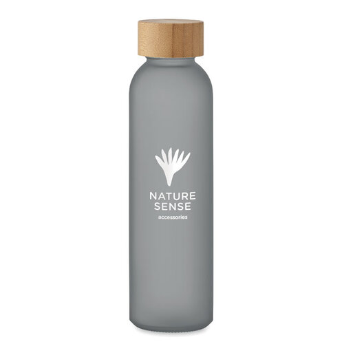 DeBle matglazen drinkfles 500 ml MO2105 met bamboe dop bedrukt met logo