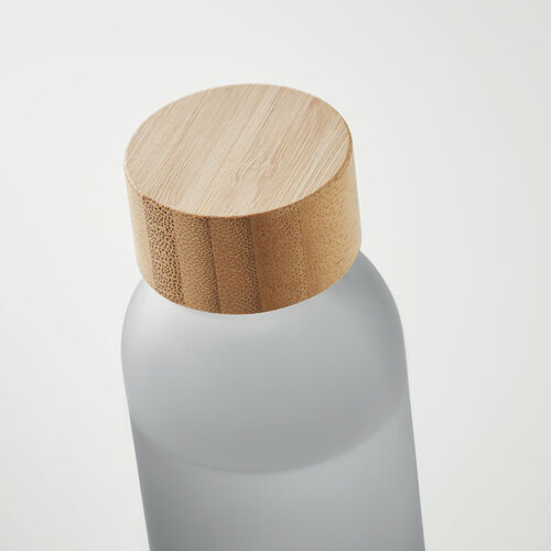 DeBle matglazen drinkfles 500 ml MO2105 met bamboe dop bedrukt met logo