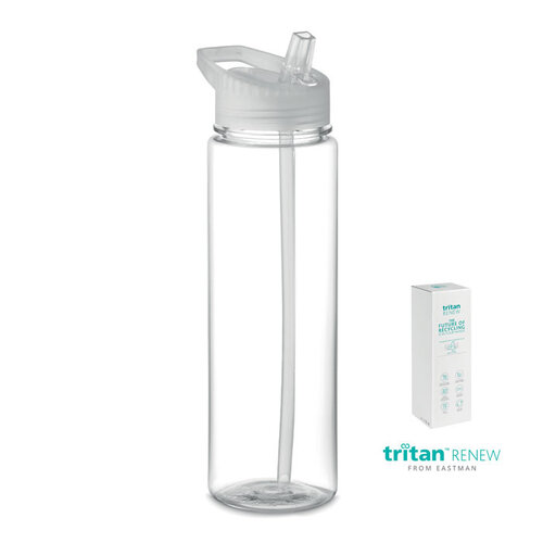 DeBle Tritan Renew™ fles 650 ml van BPA-vrij kunststof met opvouwbaar mondstuk en logo, duurzame herbruikbare drinkfles