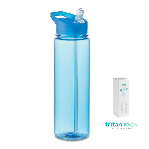 DeBle Tritan Renew™ fles 650 ml van BPA-vrij kunststof met opvouwbaar mondstuk en logo, duurzame herbruikbare drinkfles