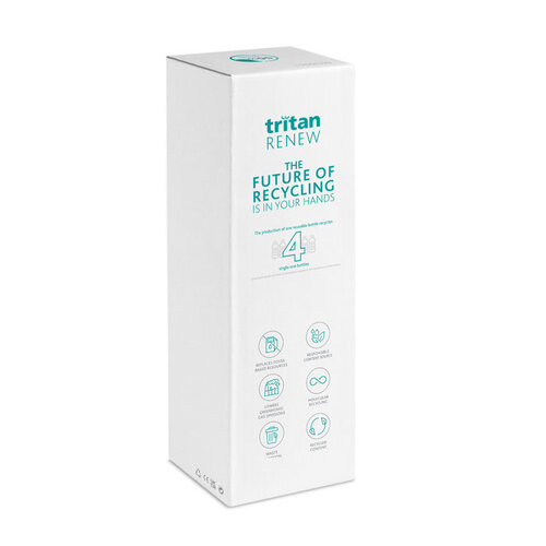 DeBle Tritan Renew™ fles 650 ml van BPA-vrij kunststof met opvouwbaar mondstuk en logo, duurzame herbruikbare drinkfles