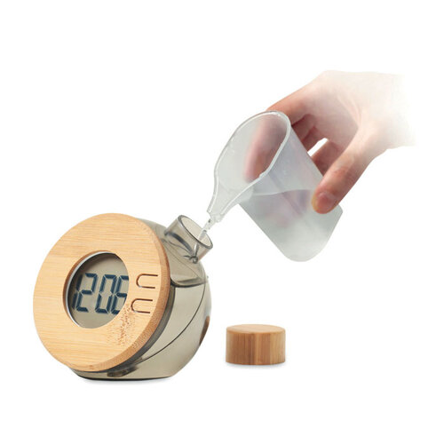 Water bamboe LCD klok Droppy lux (MO6865) met logo
