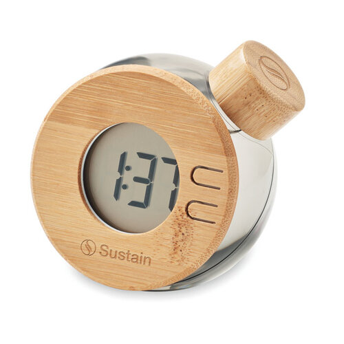 Water bamboe LCD klok Droppy lux (MO6865) met logo
