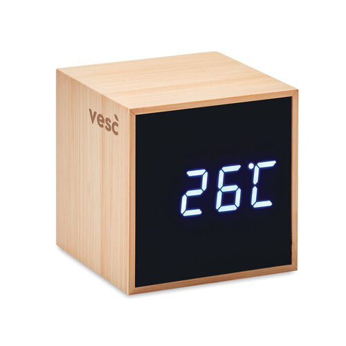 Bamboe klok vierkant met LED Mara clock (MO9922) met logo