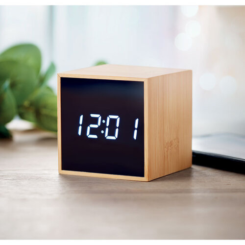 Bureauklok bedrukken Bamboe klok vierkant met LED MO9922 Mara clock