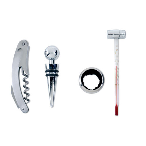 Premium wijnset IT2658 in houten doos met vier wijnaccessoires en bedrukt logo