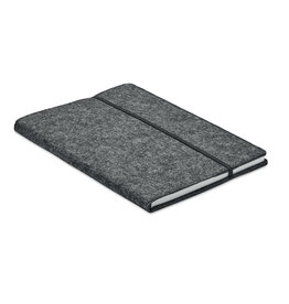 A5 notitieboekje RPET vilt MO2093 met gerecyclede vilten kaft en 160 gelinieerde pagina’s, duurzaam relatiegeschenk