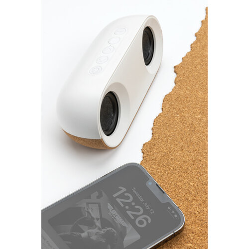 Oregon gerecycled plastic en kurk 10W speaker P329619 met logo bedrukken DeBle
