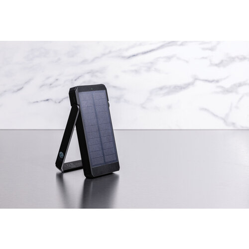 DeBle Skywave 10.000 mAh zonne-powerbank van RCS-gerecycled ABS bedrukken met logo