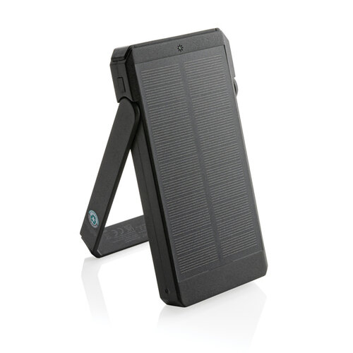 DeBle Skywave 10.000 mAh zonne-powerbank van RCS-gerecycled ABS bedrukken met logo