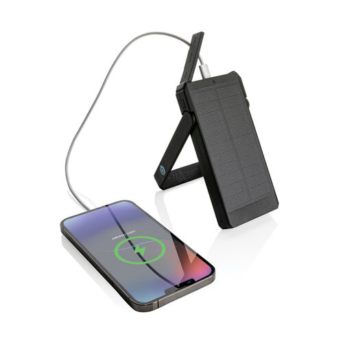 DeBle Skywave 10.000 mAh zonne-powerbank van RCS-gerecycled ABS bedrukken met logo