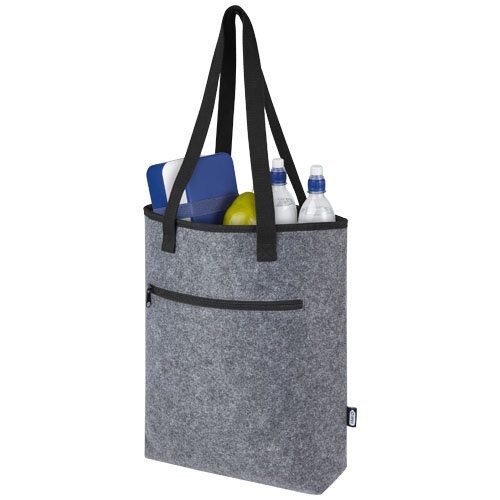 Felta GRS gerecyclede vilten koeltas 12 liter met aluminium isolatie, ritsvak en katoenen handgrepen bedrukken met logo