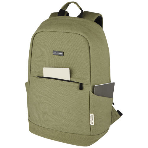 <p>Wil je een <strong>Joey GRS laptoprugzak graveren met logo</strong>? De 120678 is een 18 liter laptoprugzak van stevig GRS-gerecycled canvas met een gewatteerd vak voor laptops tot 15,6 inch en een apart tabletvak. Het verborgen achtervak, de overzichtelijke binnenzijde en het metalen plaatje voor lasergravure maken dit model interessant voor zakelijk dagelijks gebruik.</p> <p> </p> <h2>GRS-gerecycled canvas van 330 g/m²</h2> <p>De Joey is gemaakt van canvas met een materiaalgewicht van 330 g/m². De samenstelling bestaat uit 80% GRS-gecertificeerd gerecycled katoen en 20% katoen. De binnenzijde is afgewerkt met een GRS RPET-voering.</p> <p>Het canvas geeft de rugzak een wat natuurlijkere en minder technische uitstraling dan veel traditionele polyester laptoprugzakken.</p> <p> </p> <h2>Gewatteerd laptopvak voor 15,6 inch</h2> <p>Het gewatteerde laptopvak biedt ruimte aan laptops tot 15,6 inch. Daarnaast heeft de Joey een aparte tablethoes, zodat laptop en tablet ieder een eigen ple