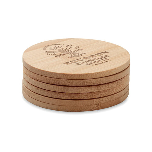 Set van 6 bamboe onderzetters BAYIN SET (MO6601) met logo