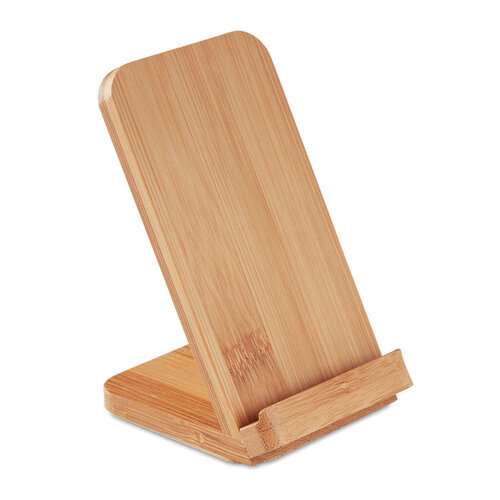 Draadloze bamboe oplaadstation Wirestand (MO9692) met logo