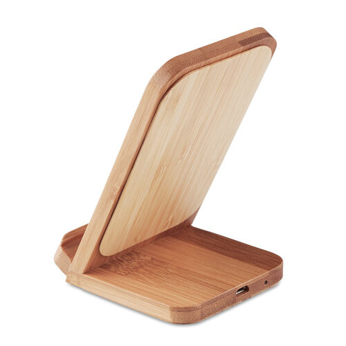 Draadloze bamboe oplaadstation Wirestand (MO9692) met logo