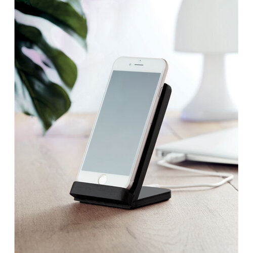 Draadloze bamboe oplaadstation Wirestand (MO9692) met logo