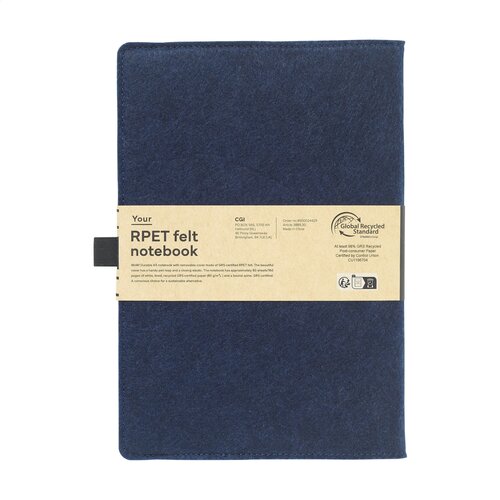 Felty GRS RPET Notebook A5 notitieboek 3889 met afneembare RPET-vilten cover, 160 gerecyclede pagina’s, pennenlus en sluitelastiek