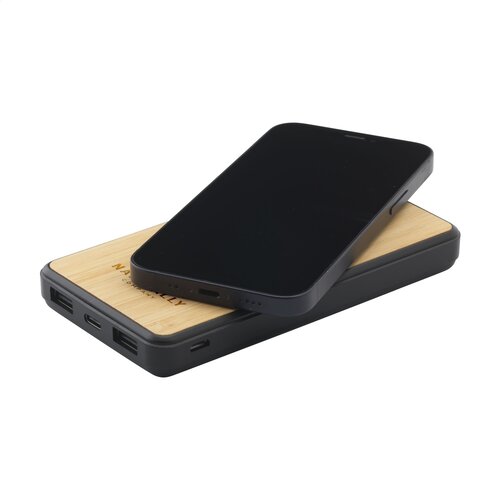 Boru Bamboo RCS powerbank 10000 mAh (262334) met zwarte behuizing en bamboe toplaag