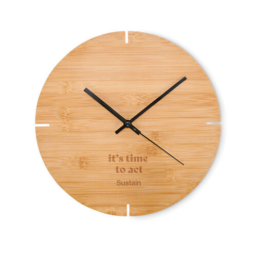 Ronde bamboe wandklok Esfere (MO6792) met logo