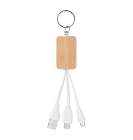 Clauer 3-in-1 bamboe oplaadkabel sleutelhanger MO9888 bedrukt met logo