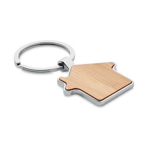 Bamboe sleutelhanger huisje  (MO9949) met logo