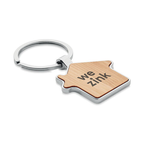 Bamboe sleutelhanger huisje  (MO9949) met logo