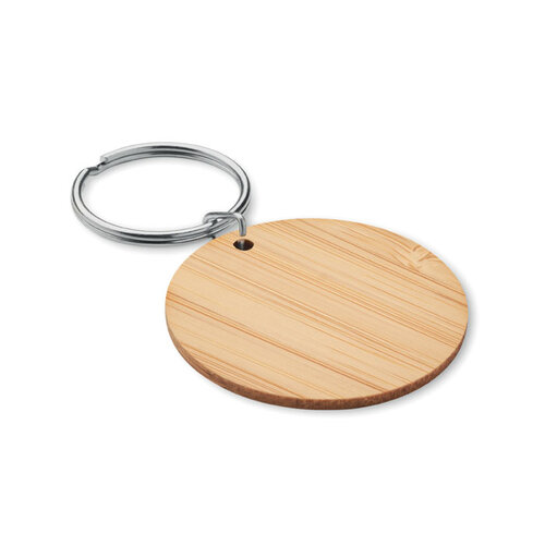Ronde bamboe sleutelhanger (MO6977) met logo