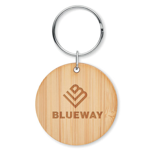 Ronde bamboe sleutelhanger (MO6977) met logo