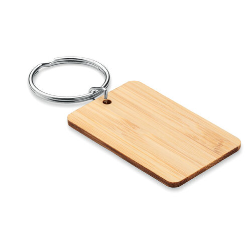 Rechthoekige bamboe sleutelhanger (MO6978) met logo