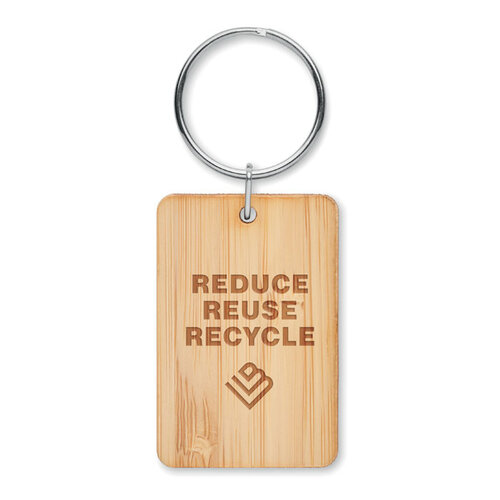 Rechthoekige bamboe sleutelhanger (MO6978) met logo