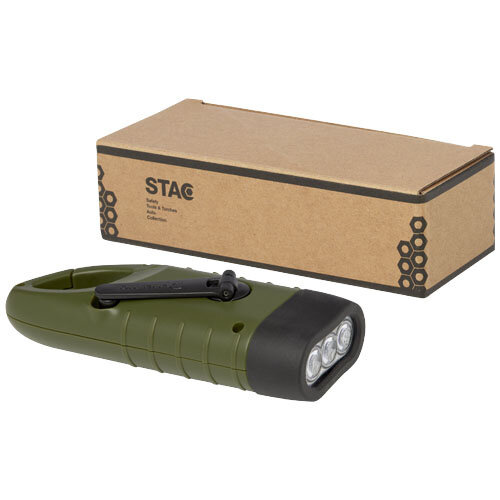 Helios zaklamp met zonnedynamo van gerecycled plastic met karabijnhaak - 104575